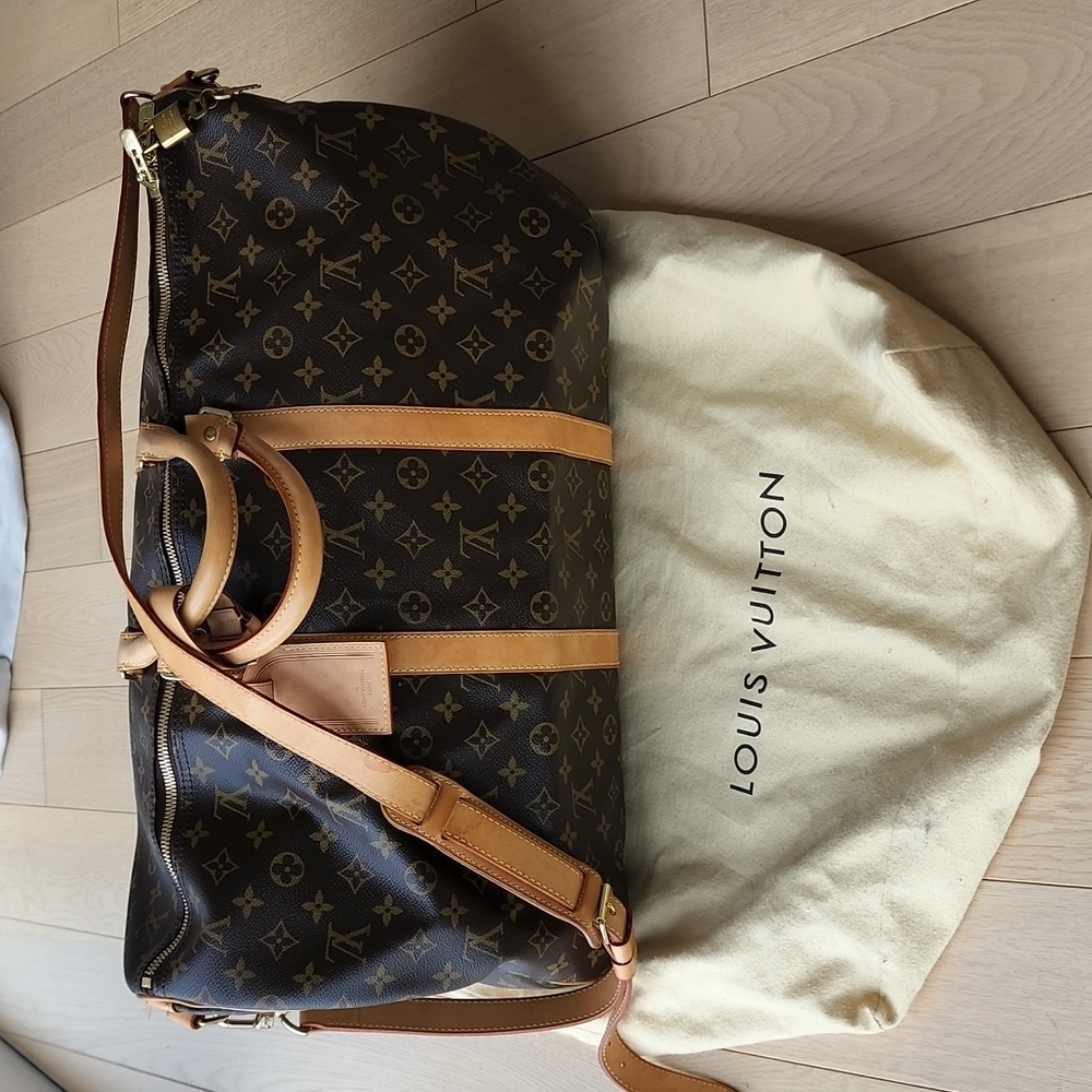 Louis Vuitton Brown Monogram Canvas Weekender Bag with Tan Leather Trim